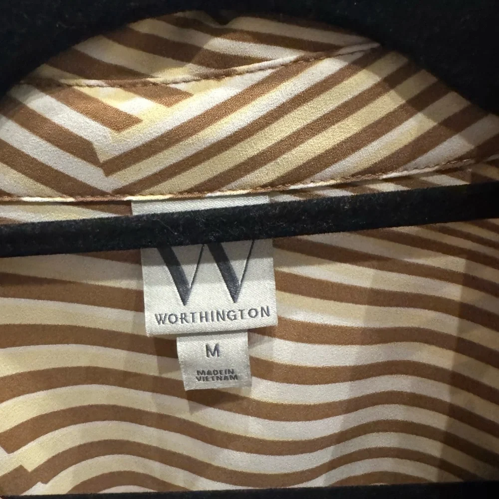 Worthington Brown & Cream Wavy Stripe Blouse - Picture 2 of 3